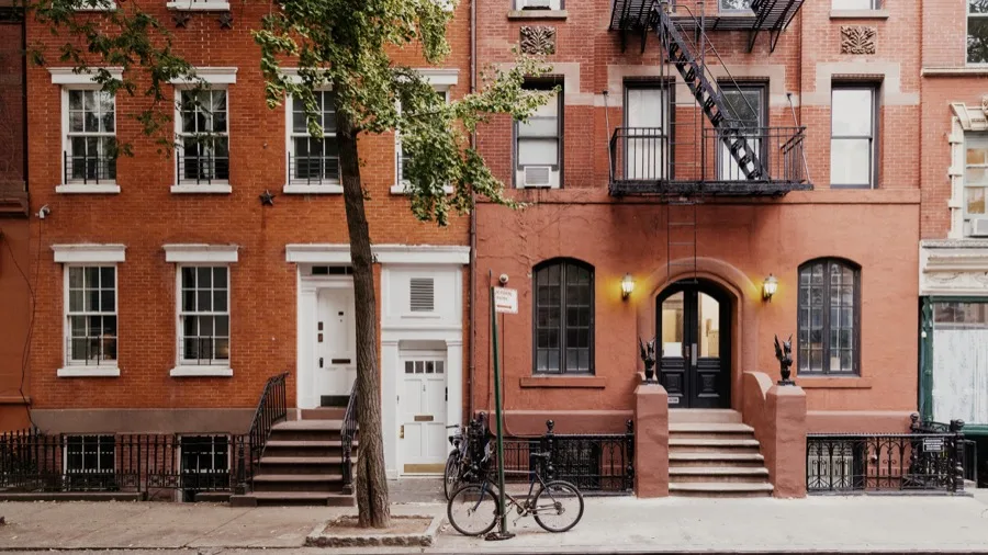 A row of residential apartment buildings